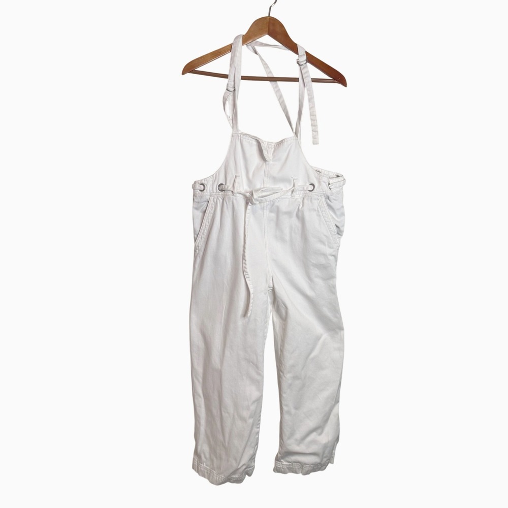 Free People Denim Overalls Size S White Tie Waist Dungarees Utility Jumpsuit